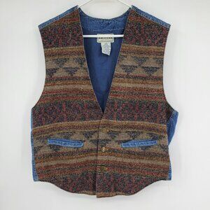 Vintage Arizona Aztec Southwestern Denim Tapesty Vest Large Western‎ Cowboy Y2K